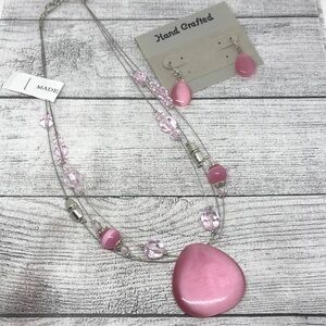 PINK cat's eye jewelry set statement nwt new